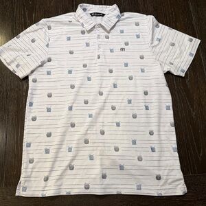Travis Mathew Polo White Stripes Coconut Pineapple Cocktail Drinks